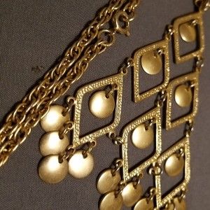 Art Deco Vintage Gold Mesh Statement Necklace